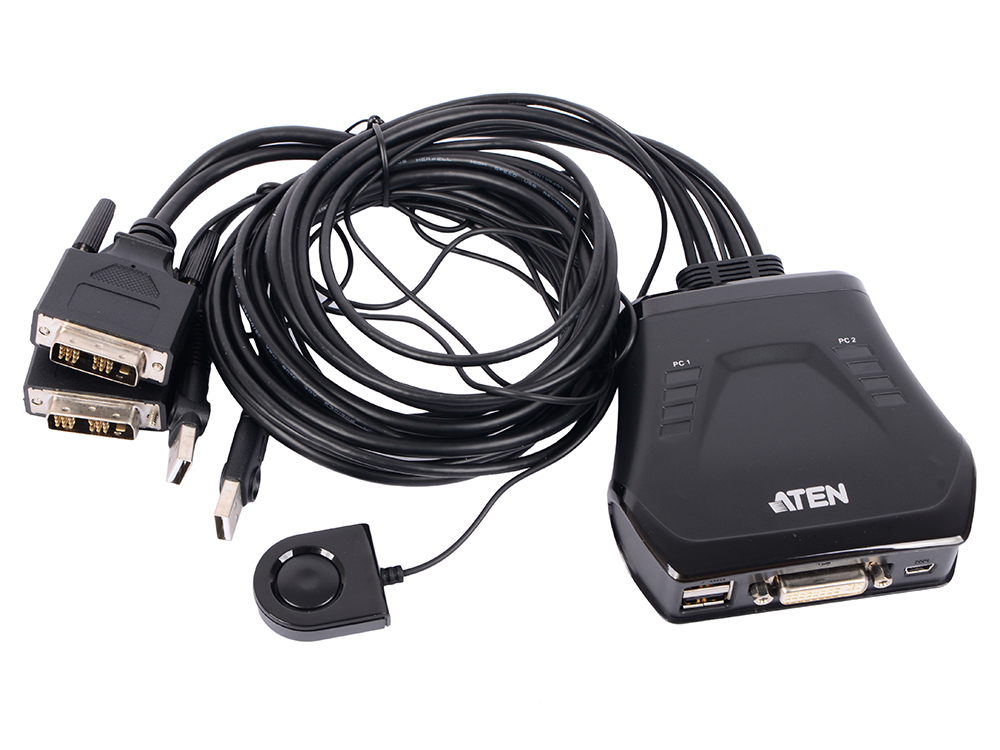 

Переключатель KVM ATEN CS22D-AT 2-port, мини, USB, встроенные кабели 0,9м