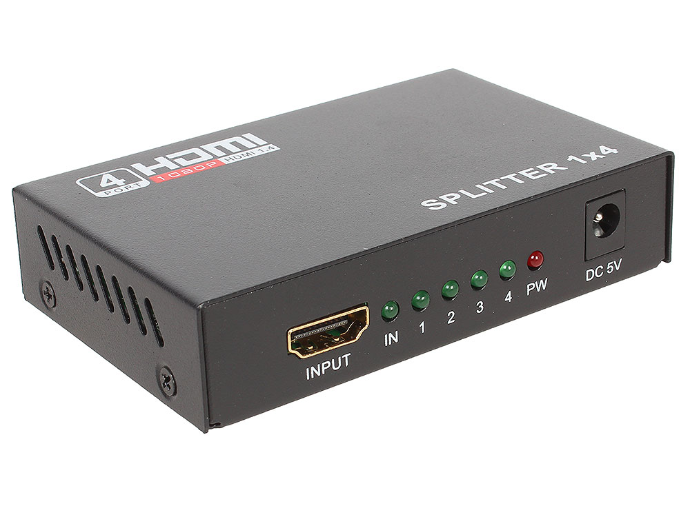

Разветвитель HDMI Splitter Orient HSP0104N, 1-4, HDMI 1.4/3D, HDTV1080p/1080i/720p, HDCP1.2, внешний БП-зарядник 2xUSB 5В/2.1A, метал.корпус