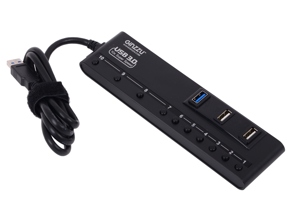 

Концентратор USB 3.0 Ginzzu GR-380UAB (10 портов (4xUSB 3.0 + 6xUSB 2.0), кнопки выключения портов, Black)