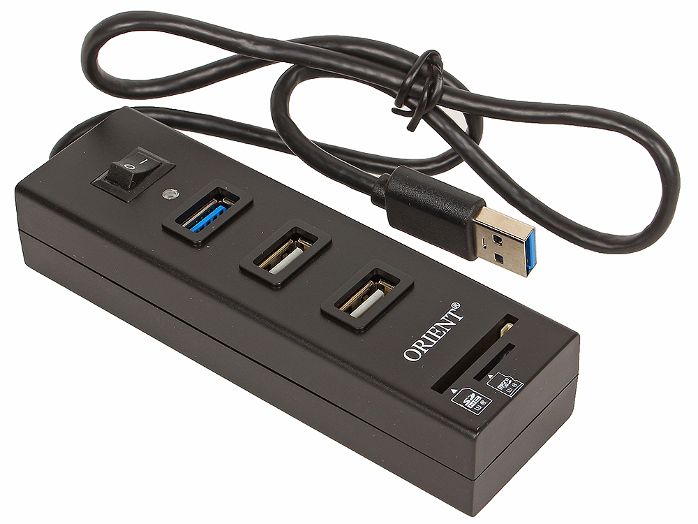 

Концентратор USB 3.0 Orient JK-320 Black, HUB 3 Ports + SD/microSD CardReader
