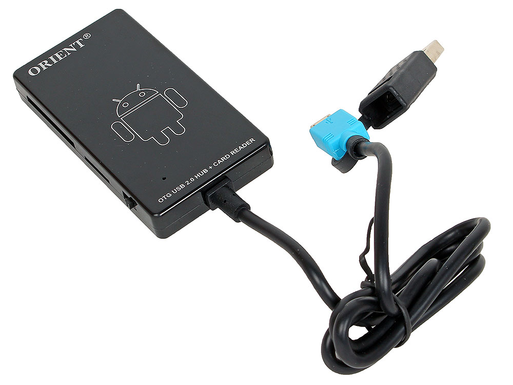 Концентратор USB 2.0 + OTG ORIENT MI-363, OTG/USB 2.0 HUB 3 Ports + OTG SD/microSD CardReader, адаптер microUSB(F)-USB(M), совместим с планшетами/смар