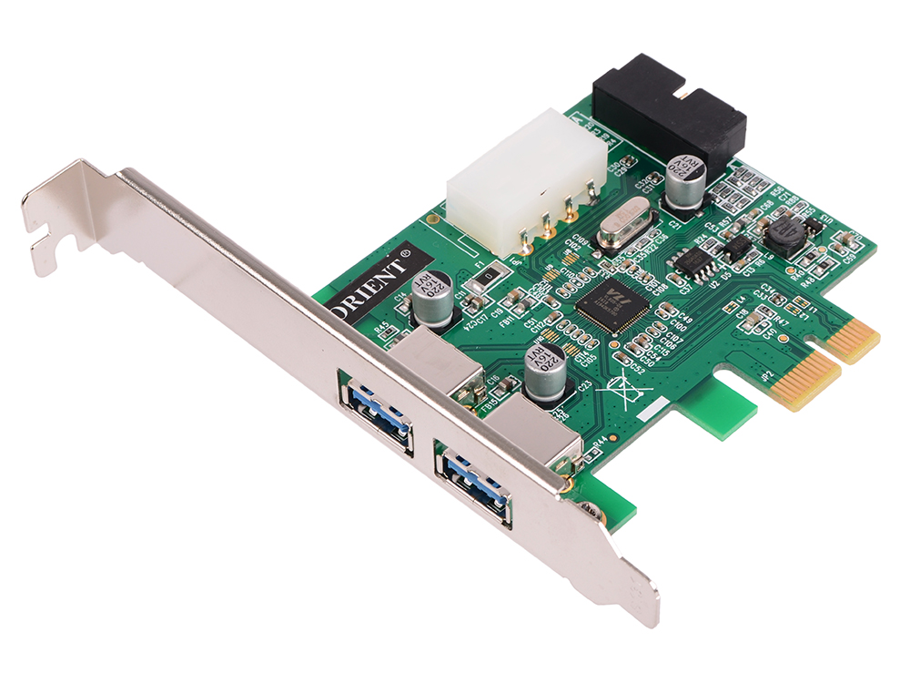 

Контроллер ORIENT VA-3U2219PE, PCI-E USB 3.0 2ext/2int (19pin) port, VL805 chipset, разъем доп.питания, oem