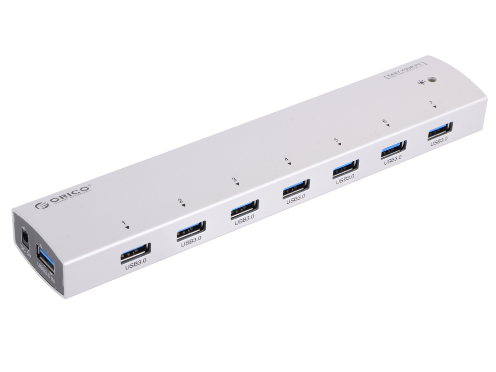 

Концентратор USB Orico AS7P-U3 (серебристый) USB 3.0 x 7, адаптер питания