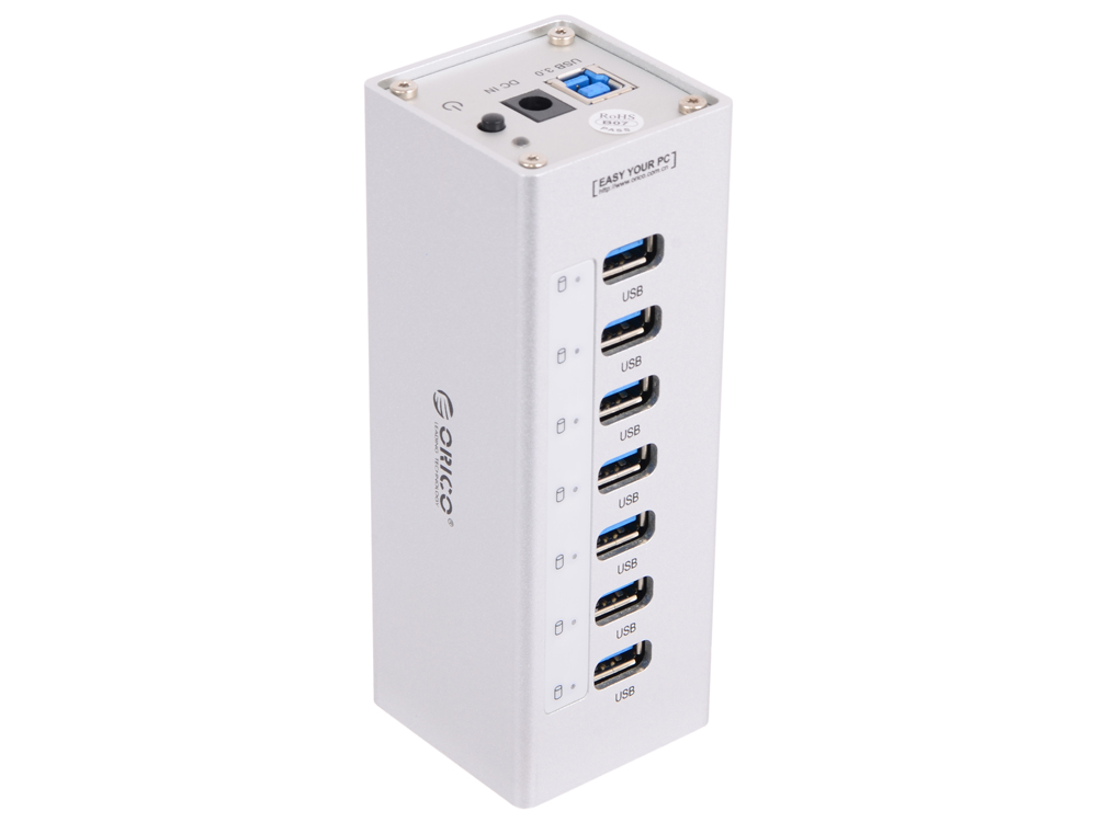 

Концентратор USB Orico A3H7 (серебристый) USB 3.0 x 7, адаптер питания