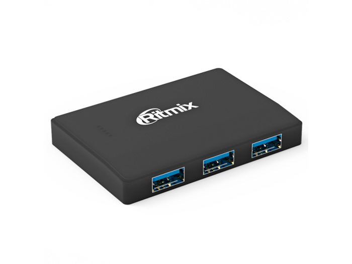 

Разветвитель USB RITMIX CR-3403 black, на 4 порта USB 3.0 (до 5Гб/с), кабель USB 3.0, покрытие софт тач, Plug-n-Play, USB, 5В, скорость до 480 Мбит/с