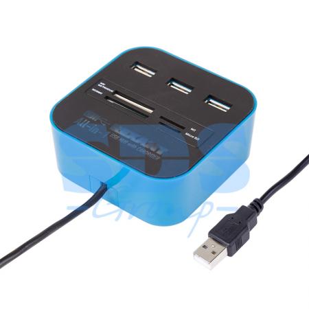 

Разветвитель USB на 3 порта + картридер (Все в одном) черный REXANT
