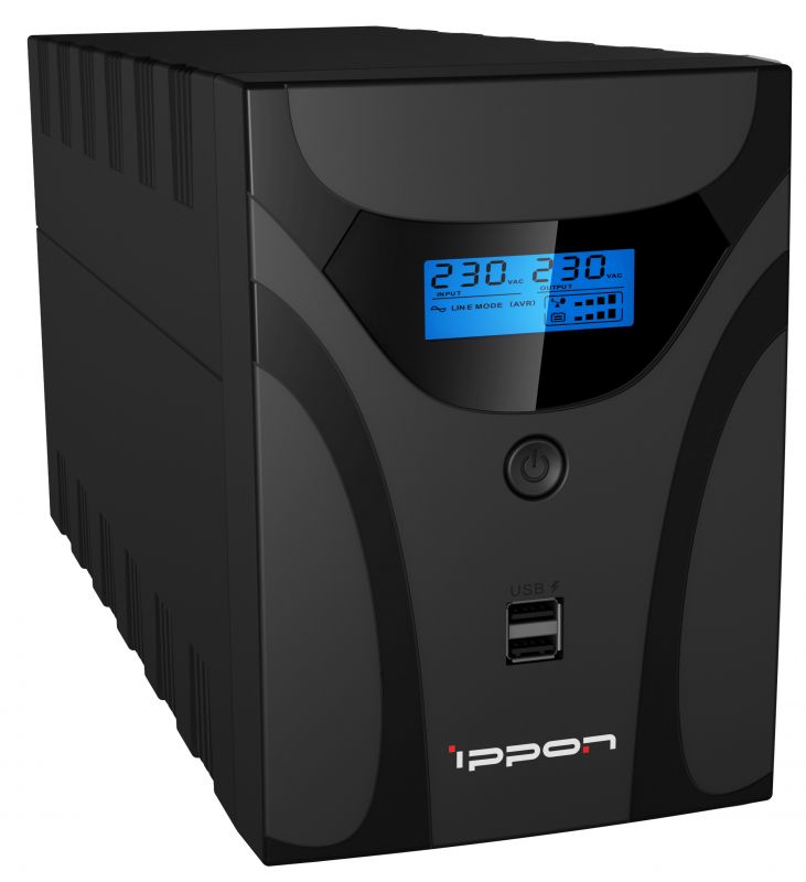 ИБП Ippon Smart Power Pro II Euro 2200 2200VA/1200W LCD,RS232,RJ-45,USB (4 EURO) ибп ippon back power pro ii 850 euro