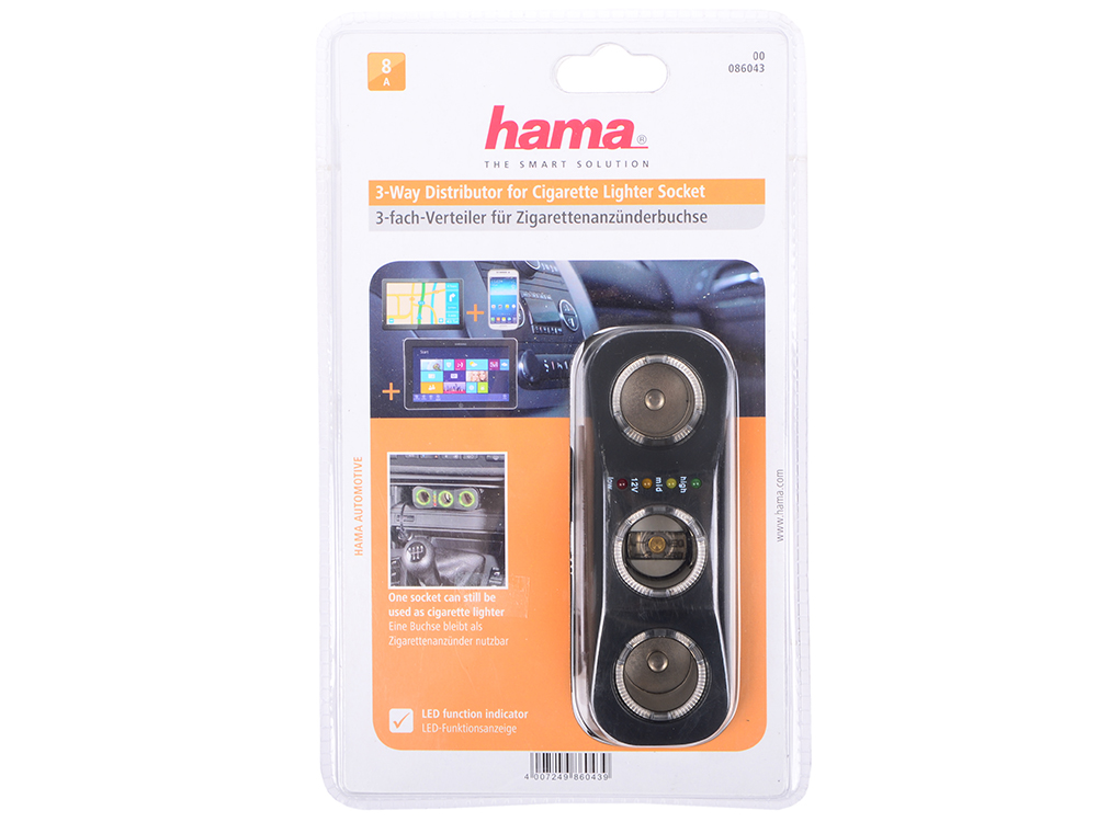 

Распределитель Hama H-86043 1-3 0.8м 12В 8А черный