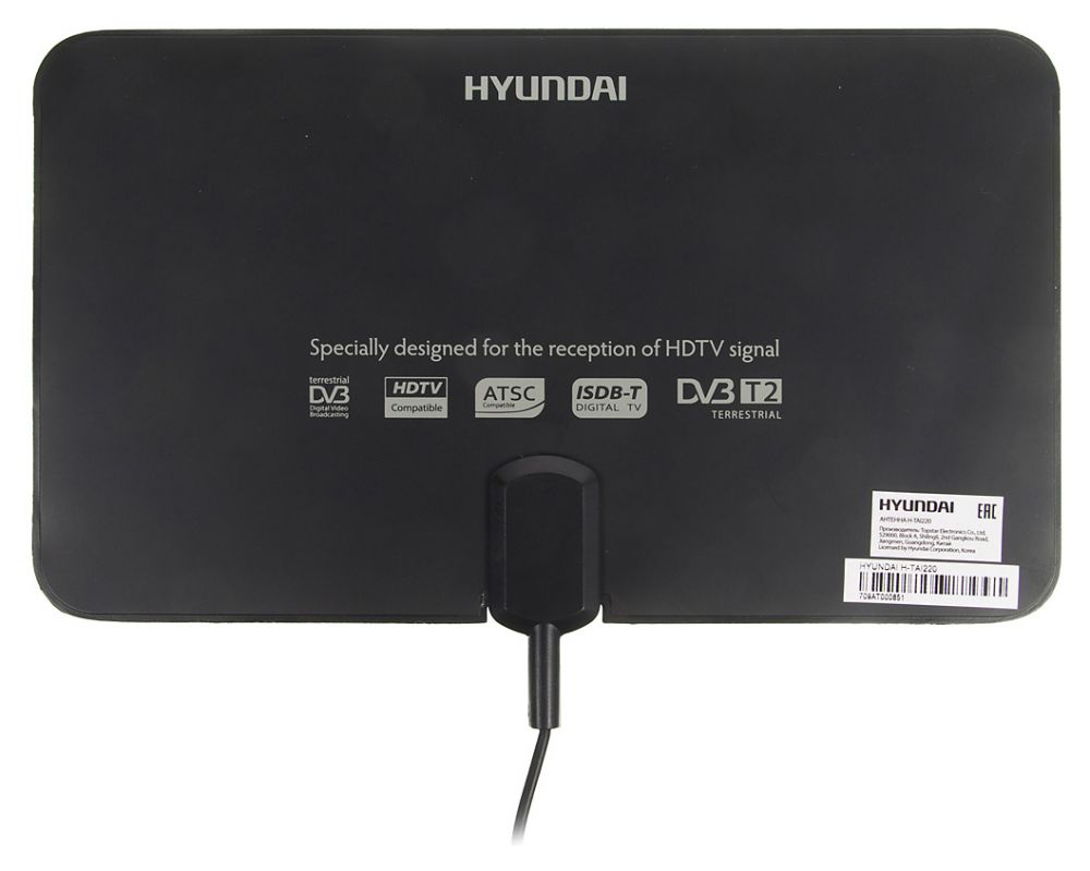 

Антенна Hyundai H-TAI220 Комнатная антенна, VHF 87.5-230 МГц, UHF 470-862 МГц, 30dBi