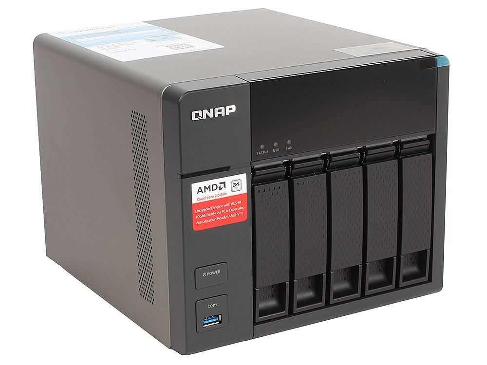

Сетевой накопитель TS-563-8G Сетевой RAID-накопитель, 5 отсеков для HDD, HDMI-порт. Четырехъядерный AMD x86 G-Series 2,0 ГГц, 8ГБ.