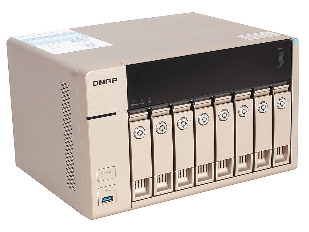 

Сетевой накопитель QNAP TVS-863+-16G Сетевой RAID-накопитель, 8 отсеков для HDD, HDMI-порт. Четырехъядерный AMD 2,4 ГГц, 16ГБ, 10GbE.