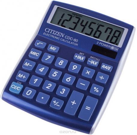 

Калькулятор настольный 8 разр. 2-е питание TAX MU синий, разм. 135х108х24 мм