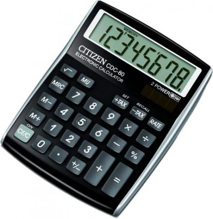 

Калькулятор настольный 8 разр. 2-е питание TAX MU, черный, разм. 135х108х24 мм