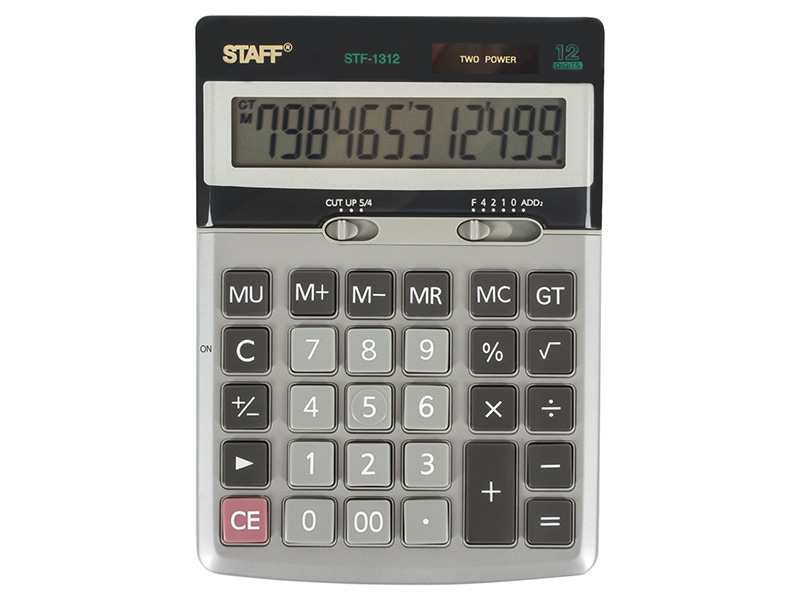 

Калькулятор настольный металлический STAFF STF-1312 (170х125 мм), 12 разрядов, двойное питание
