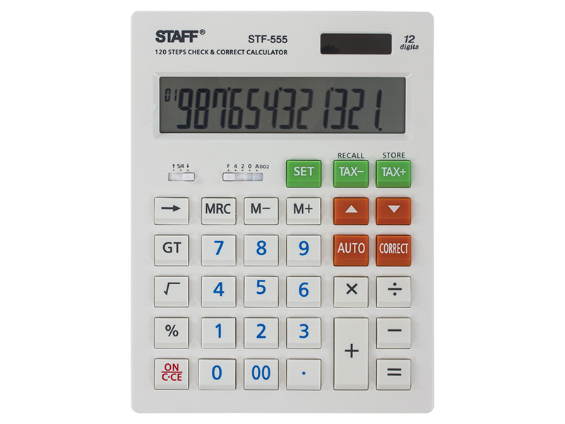 

Калькулятор настольный STAFF STF-555-WHITE (205х154 мм), 12 разрядов, двойное питание