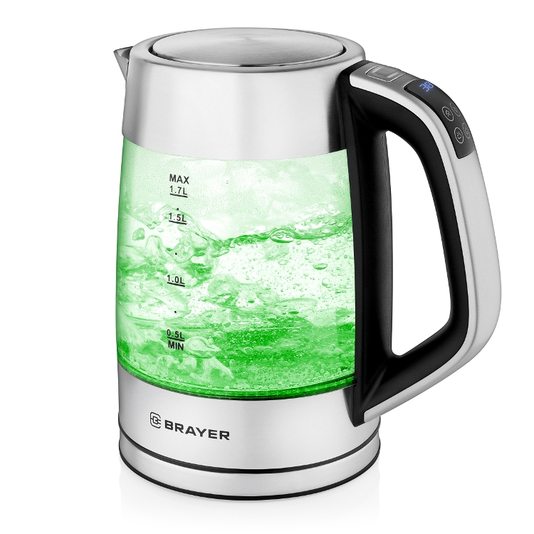 

Чайник электрический BRAYER 1020BR 2200 Вт, 1,7 л, стекл., управл на ручке, 40-100 °С, Под. t,сталь