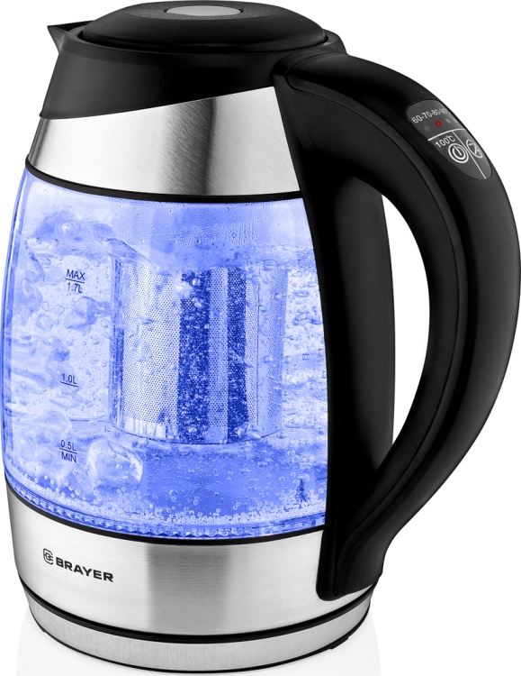 

Чайник электрический BRAYER 1021BR 2200Вт.1,7 л, стекло, эл.уп, 60-100 °С, Под. t, подсветка, черн.