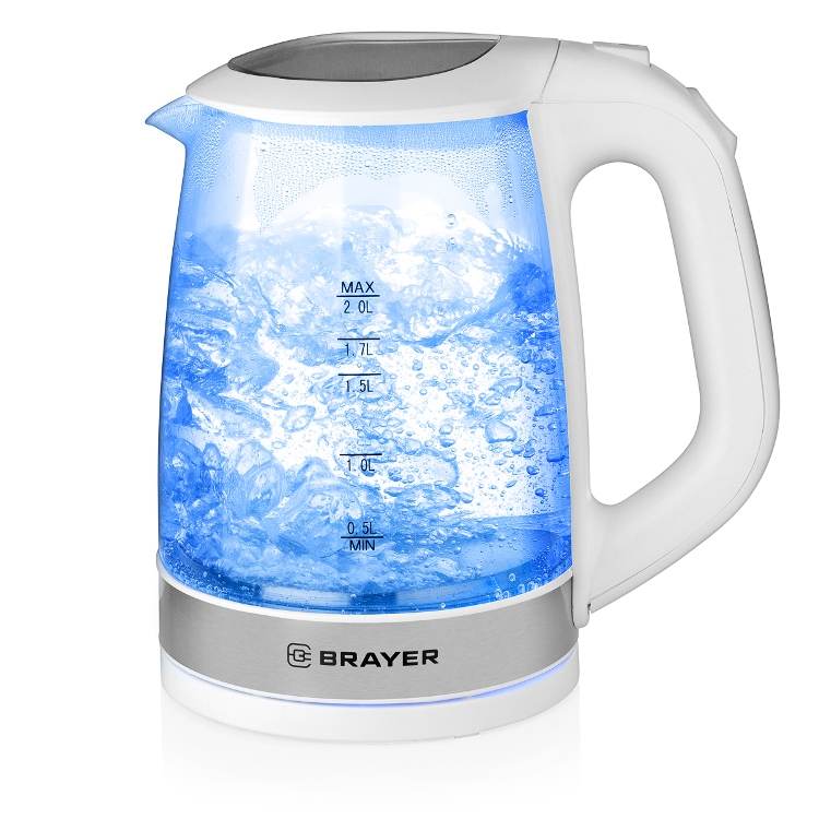 

Чайник электрический BRAYER 1040BR-WH 2220Вт, 2 л, стекл., белый.