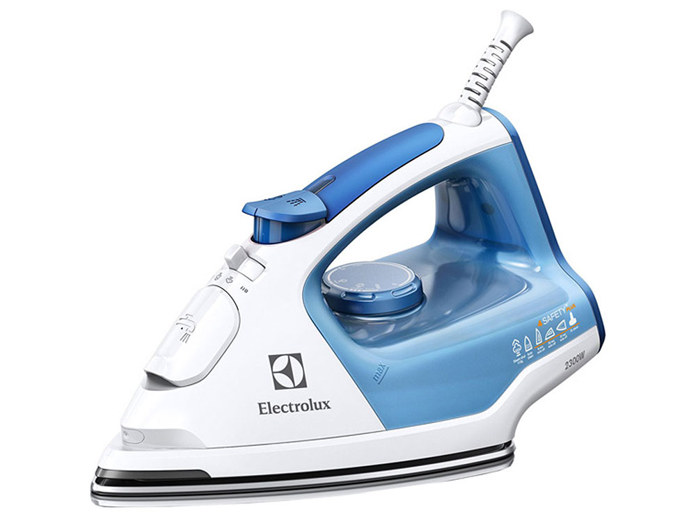 

Утюг Electrolux EDB5220, 2200Вт, ThermoSafe, вертикал. отпаривание, защита от накипи, автооткл, самоочистка, противокапля, белый/синий