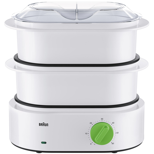 

Пароварка Braun FS 3000 WH, 850Вт, 2 корзины, чаша для риса, белый