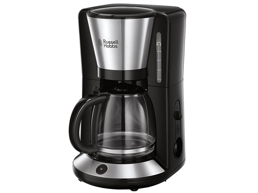 

Кофеварка Russell Hobbs 24010-56, капельная, д/молотово, 1000Вт, 1.25л, автооткл, автоподогрев, противокапля, черный/серебристый