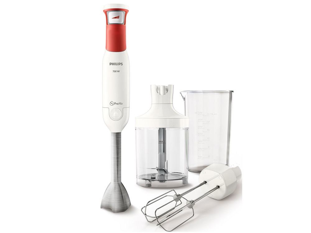 

Блендер погружной Philips HR2644/40 Viva Collection, 700Вт, набор, регул. скорости, белый/красный