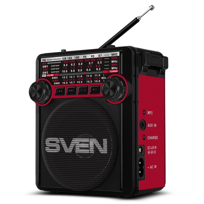 

Радиоприемник SVEN SRP-355 красный 3 Вт, FM/AM/SW, USB, SD/microSD, фонарь, встроенный аккумулятор