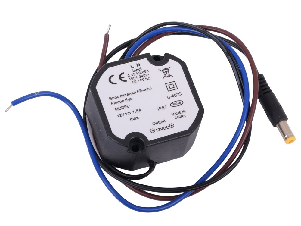 

Блок питания Falcon Eye FE-mini IP67 Мощность: 18W, Входное напряжение:AC90V~264В 47~63Hz. Выход:DC12V 1.5A Вес:82.5G Размер изделия(мм):L48хW50хH25
