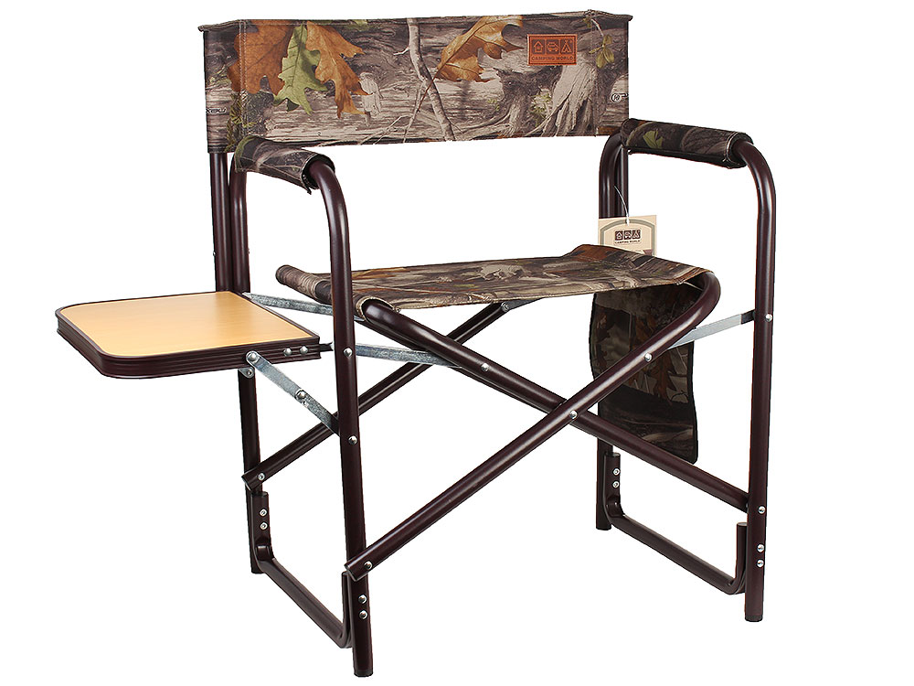 Кресло Camping World General для охотников и рыбаков (с откидным столиком и боковыми карманами, мягкое сиденье и спинка, вес 3кг, камуфлированная ткан