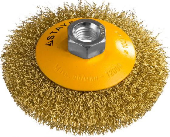 

Кордщетка STAYER PROFESSIONAL 35133-100 коническая М14 витая латунь/сталь 0.3мм d100мм