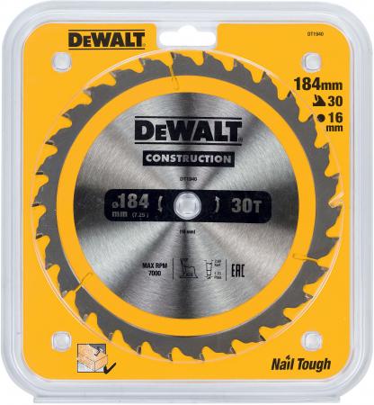 

Круг пильный твердосплавный DEWALT DT1940-QZ Ф184/16 30 ATB +10° CONSTRUCTION по дереву с гвоздями