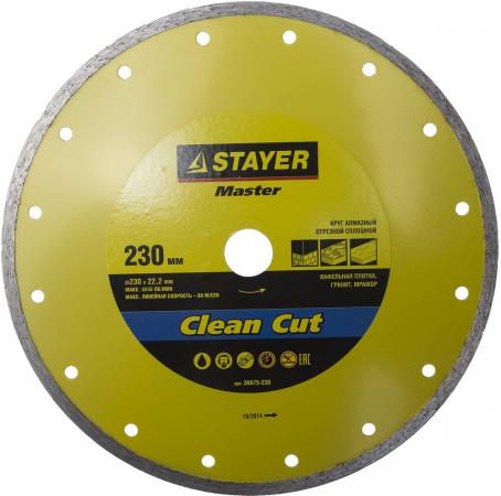 

Круг алмазный STAYER MASTER 36675-230 отрезной сплошной влажная резка 22.2х230мм