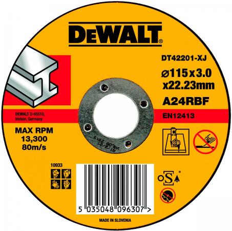 

Круг отрезной DeWALT DT42201-XJ для УШМ 115х22.2х3.0мм тип 1 плоский по металлу