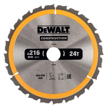 

Круг пильный твердосплавный DEWALT DT1952-QZ Ф216/30 24 ATB +20° CONSTRUCTION по дереву с гвоздями