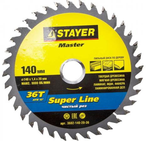 

Круг пильный твердосплавный STAYER MASTER 3682-140-20-36 super-line по дереву 140x20мм 36T