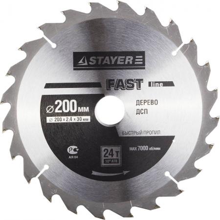 

Круг пильный твердосплавный STAYER MASTER 3680-200-30-24 fast-line по дереву 200х30мм 24T