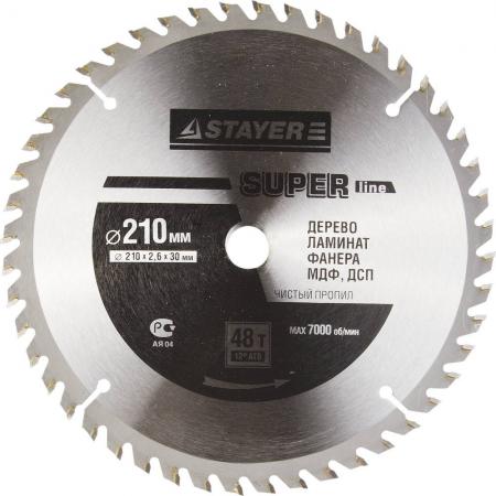 

Круг пильный твердосплавный STAYER MASTER 3682-210-30-48 super-line по дереву 210х30мм 48T