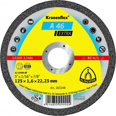 

125 X 1.6 X 22 Круг отрезной KLINGSPOR Kronenflex A 46 EXTRA (263248) по металлу