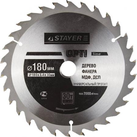 

Круг пильный твердосплавный STAYER MASTER 3681-180-30-30 opti-line по дереву 180х30мм 30T
