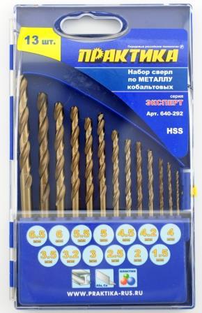 

Набор сверл ПРАКТИКА 640-292 металл, кобальтовые, 13шт.: 1.5-6.5+3.2,4.2мм, ПРО кассета, "Эксперт"