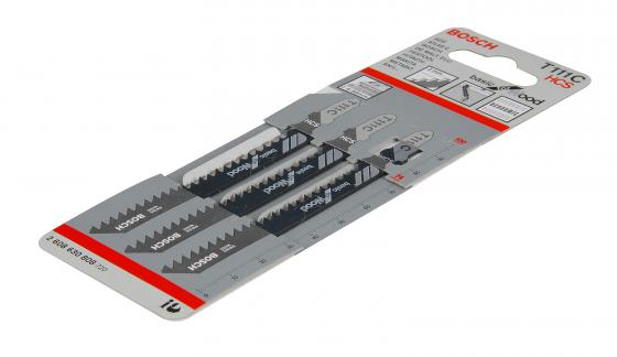 

Пилка для лобзика BOSCH T111C (2.608.630.808) мягк.дерево\пластик, быстро, 100мм, шаг 3.0, HCS, 3шт