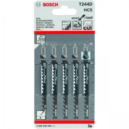 

Пилка для лобзика BOSCH T244D (2.608.630.058) дерево, быстро, по кривой, 100мм, шаг 4.0-5.2, HCS, 5