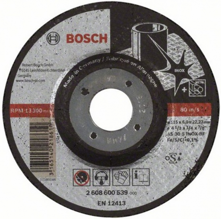 

Круг зачистной BOSCH Expert for Inox 115x6x22по нерж. (2.608.600.539) 115 Х 6 Х 22, по нержав.