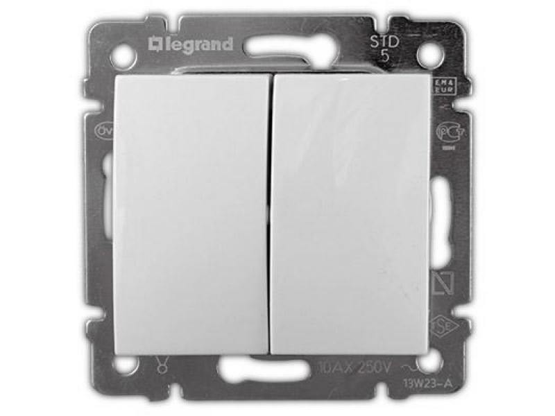 

Переключатель Legrand Valena двухклавишный белый 774408