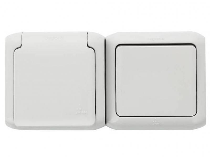 

Выключатель Legrand Quteo 1-клавишный + розетка 2К+З белый 782318