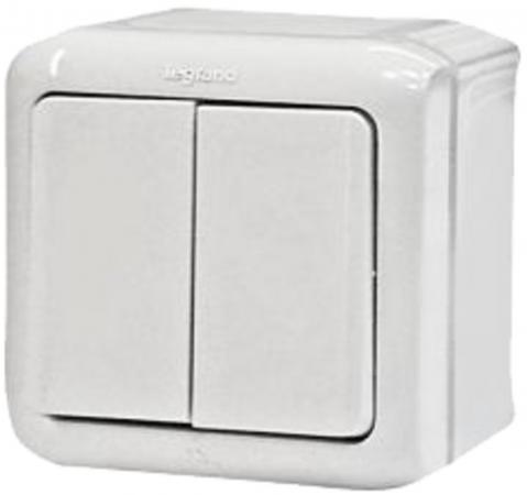 

Двухклавишный переключатель на 2 направления Legrand Quteo IP44 782301 Белый