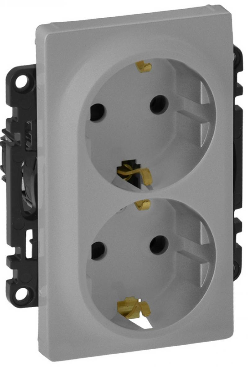 

Розетка Legrand Valena Life 2х2К+З с лицевой панелью алюминий 753327