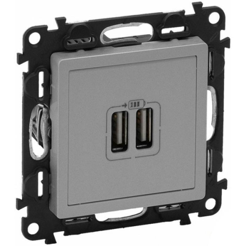 

Розетка Legrand Valena Life 2хUSB 240В/5В 1500мА с лицевой панелью алюминий 753612