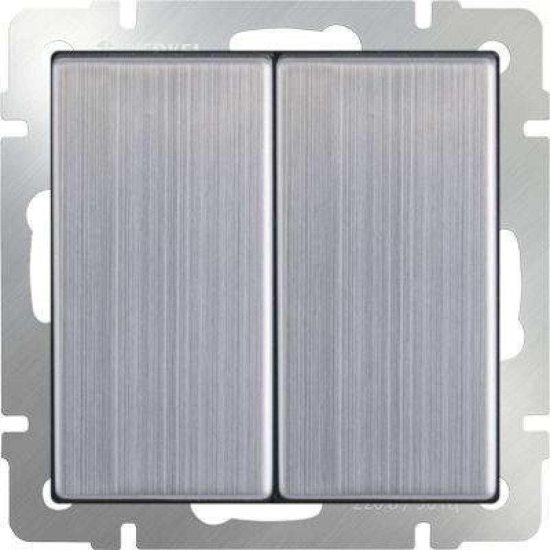 

Выключатель двухклавишный проходной глянцевый никель WL02-SW-2G-2W 4690389045769