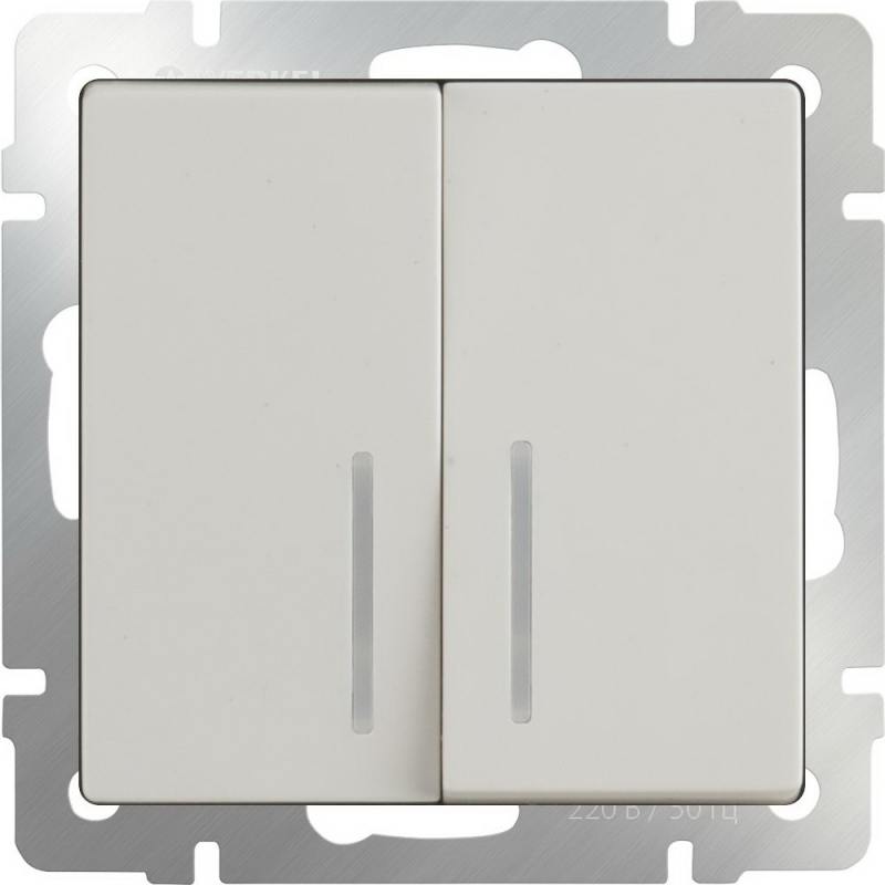 

Выключатель двухклавишный с подсветкой слоновая кость WL03-SW-2G-LED-ivory 4690389059285